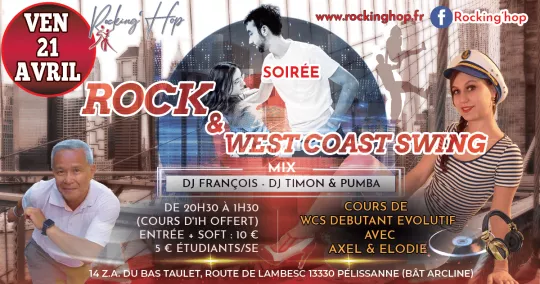 Flyer de la soirée Rock West Coast Swing du 21/04/2023